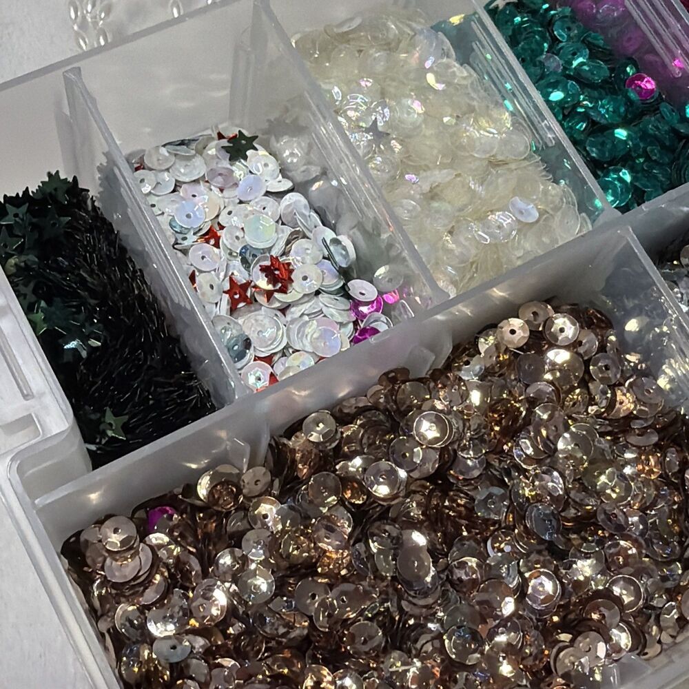 Large Mixed Craft Lot Beads Sequins Faux Pearls Jewelry Findings Organizer Box - Picture 3 of 16